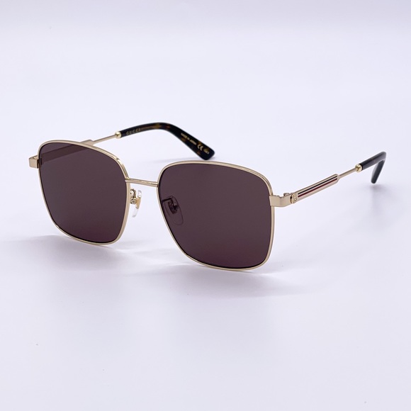 NEW GUCCI SUNGLASSES SQUARE METAL BROWN GOLD GUCCI EYEWEAR - Picture 3 of 6